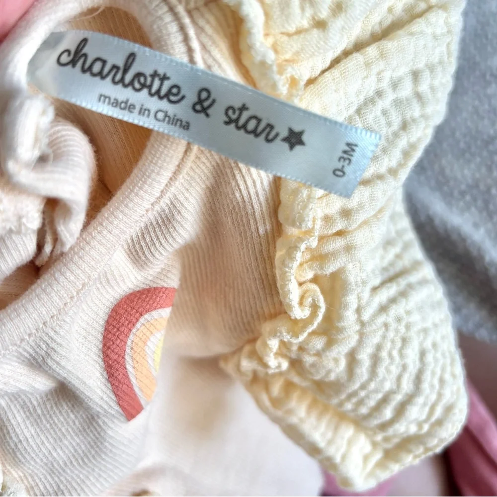 NWOT Charlotte & Star Boho Cream Baby Outfit Rainbow Ruffles Infant 0/3 girls
